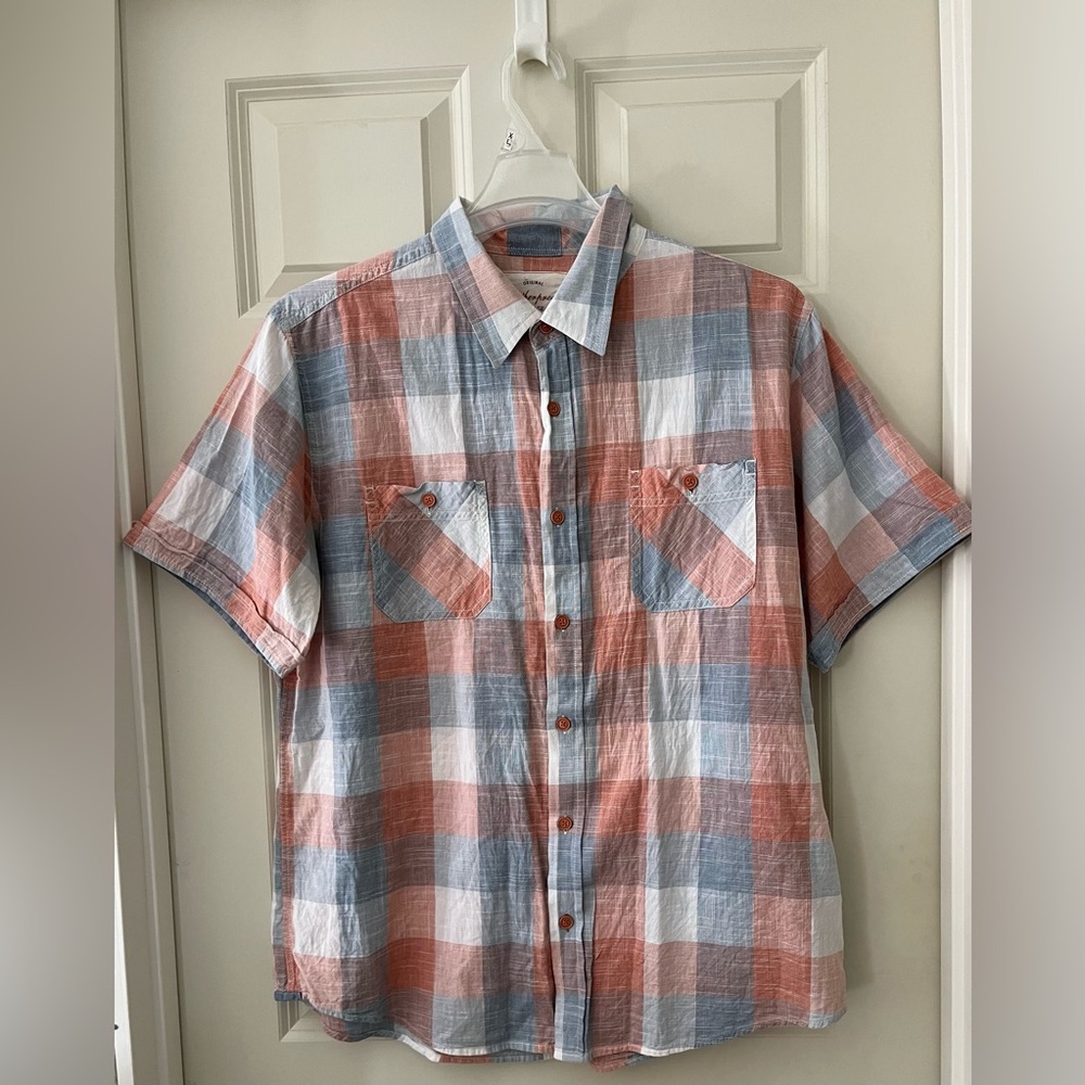 Men’s Weatherproof Vintage Plaid Short Sleeve Button Down Weather Wash Shirt XL